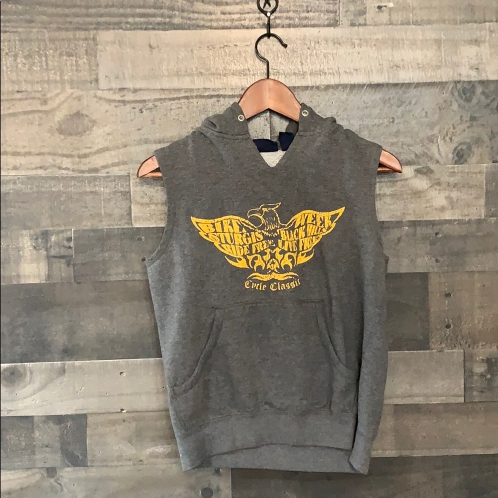 Gray With Yellow Route 66 Sturgis Black Hills Sleeveless Hoodie